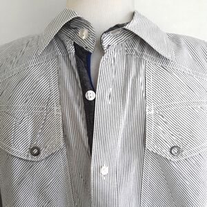 ANTIQUE RIVET WESTERN GRAY STRIP MEN'S SHIRT SZ M